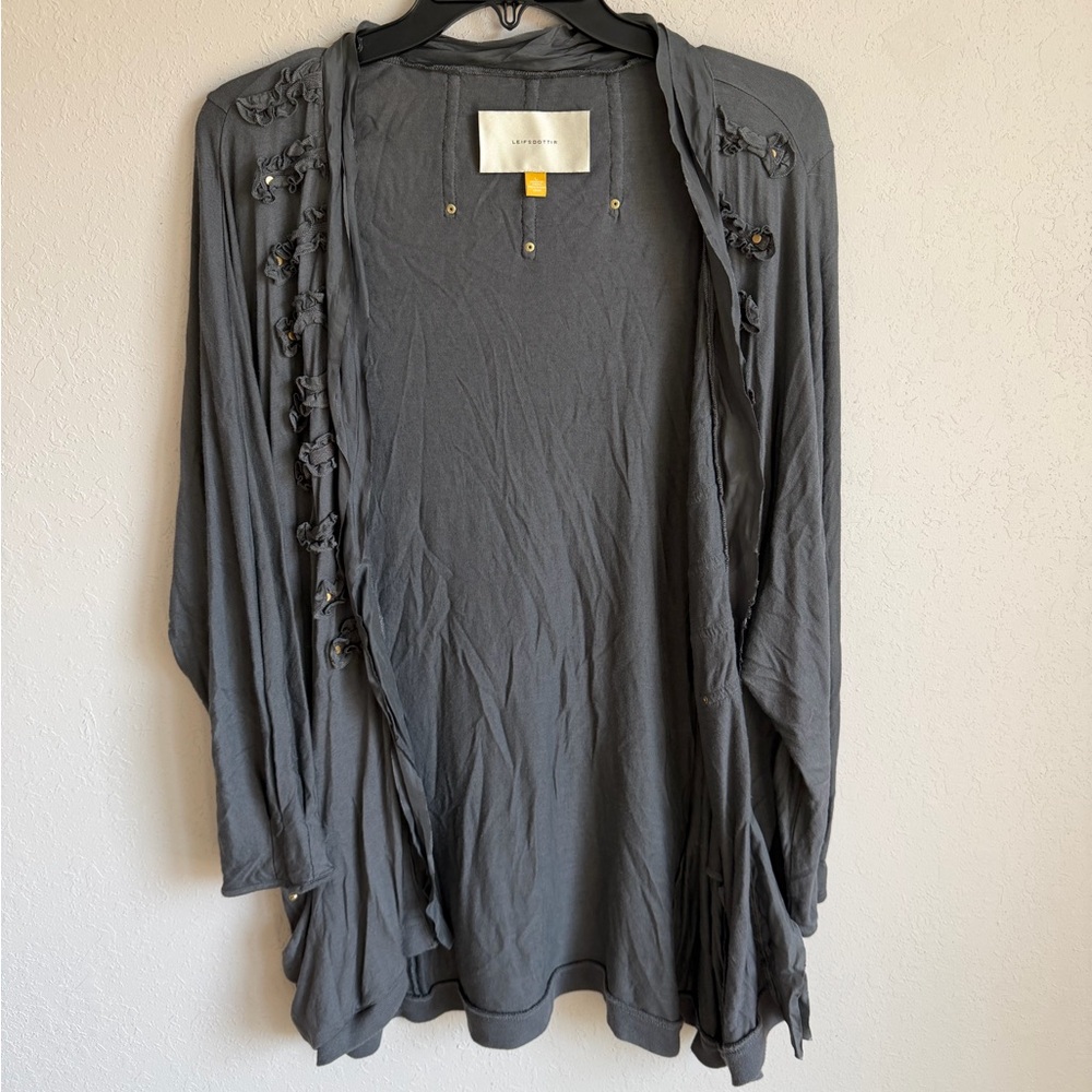 Anthropologie Leifsdottir Gray Open Waterfall Stud Linen Blend Cardigan Women L